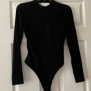 Shein medium black bodysuit open back long sleeve